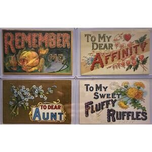 Lot Of Four Vintage Antique Embossed Postcards Remember Affinity Aunt Ruffles